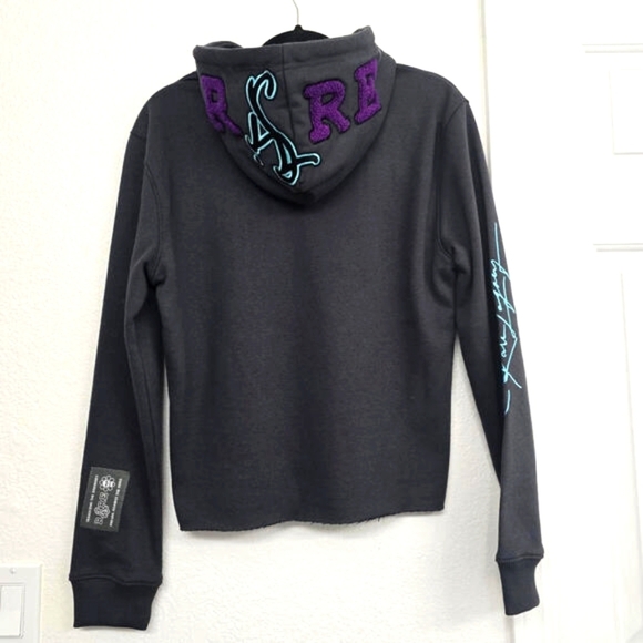 Rare Legacy Women's Crop-top Sweatsuit Hoodie Embroidery Logo Gray Purple Size M - Picture 2 of 9